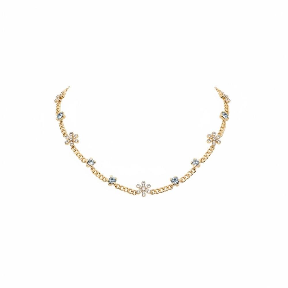 Karl Lagerfeld Paris Gold Tone Crystal Flower Necklace Adjustable NWT